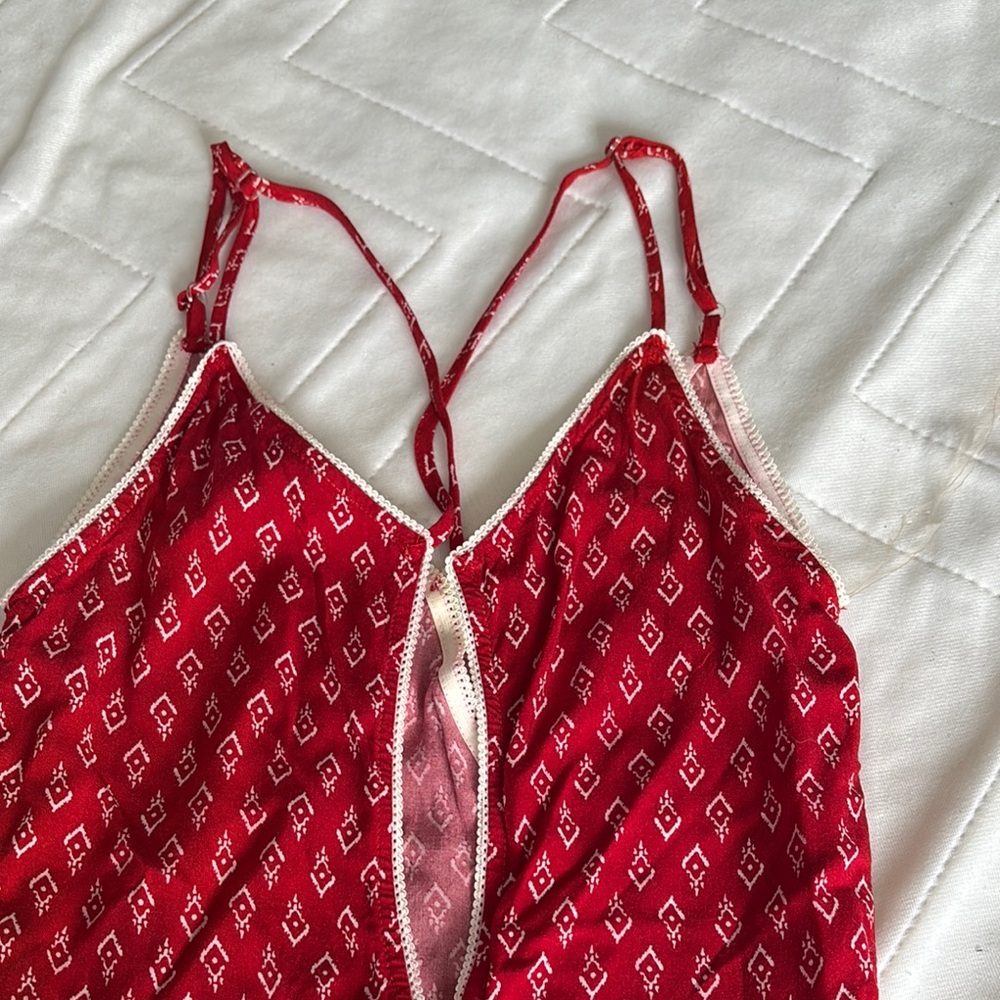 Red Patterned Romper Size Small - image 5